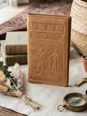 🏛️ VINTAGE Hand-Tooled Egyptian Leather Checkbook Wallet